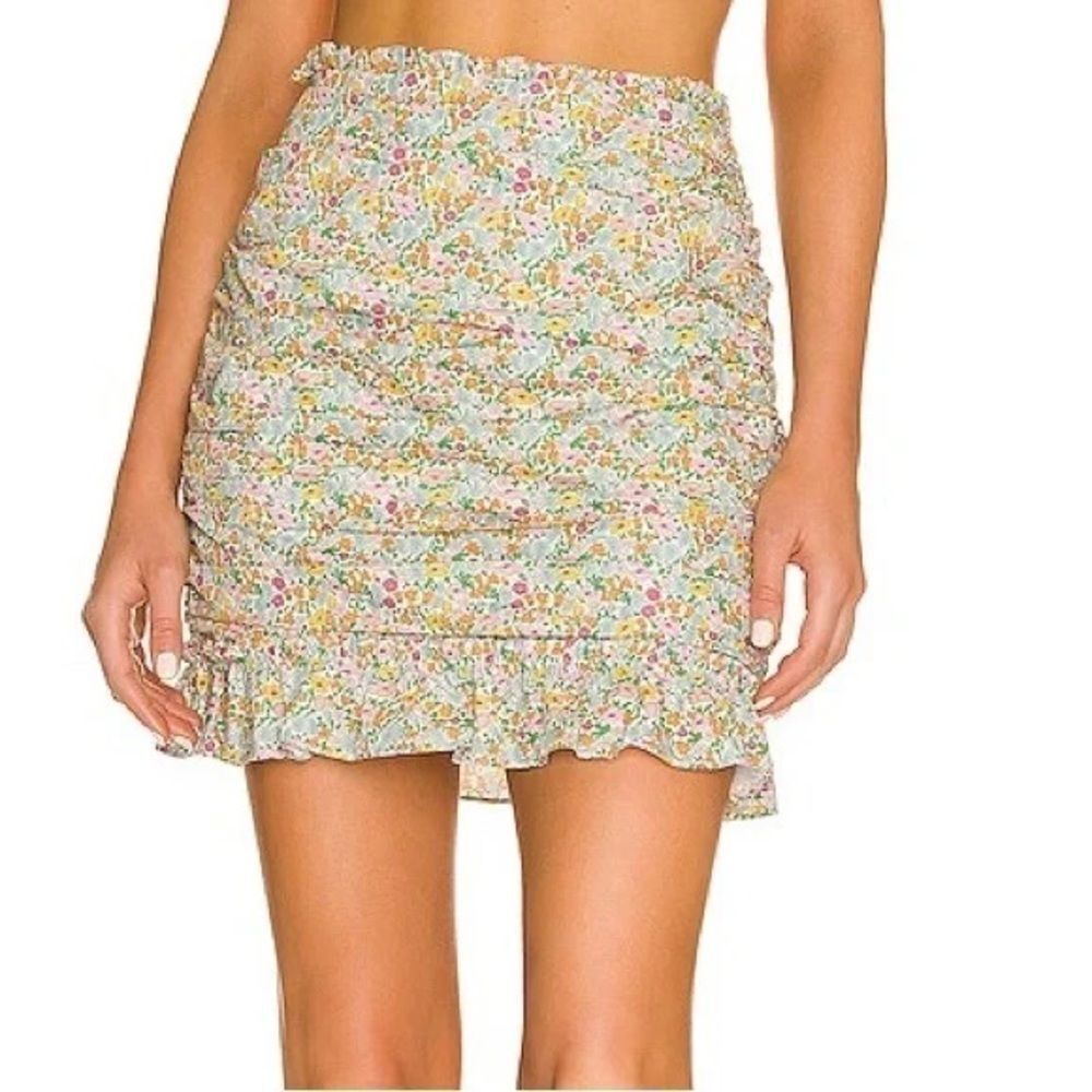 For Love & Lemons Raleigh Mini Skirt in Blue  Pastel Floral Pattern